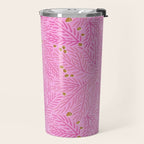 Winter Berries & Pine Branches in Pink & Gold Travel Mug Gallery Image 2
