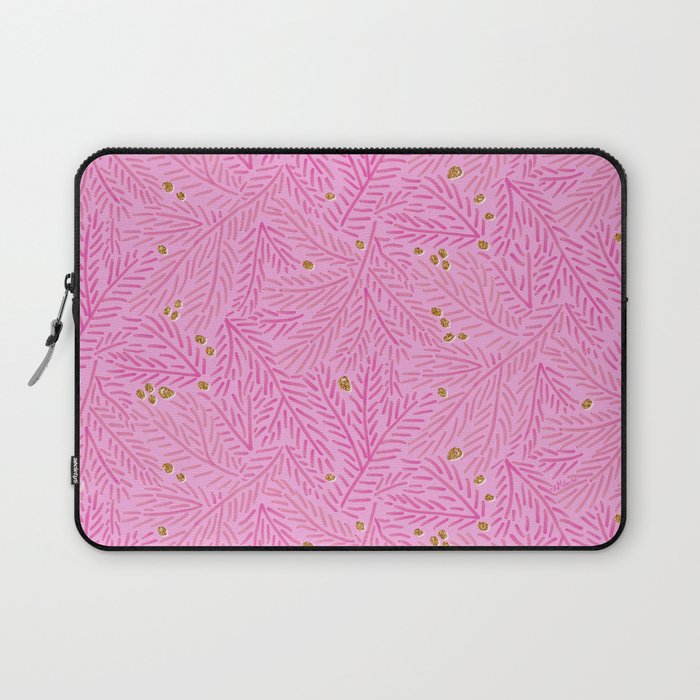 Winter Berries & Pine Branches in Pink & Gold Laptop Sleeve Gallery Image 1