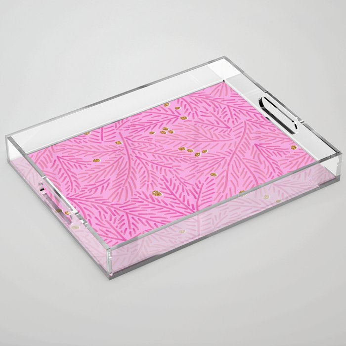 Winter Berries & Pine Branches in Pink & Gold Acrylic Tray Gallery Image 1