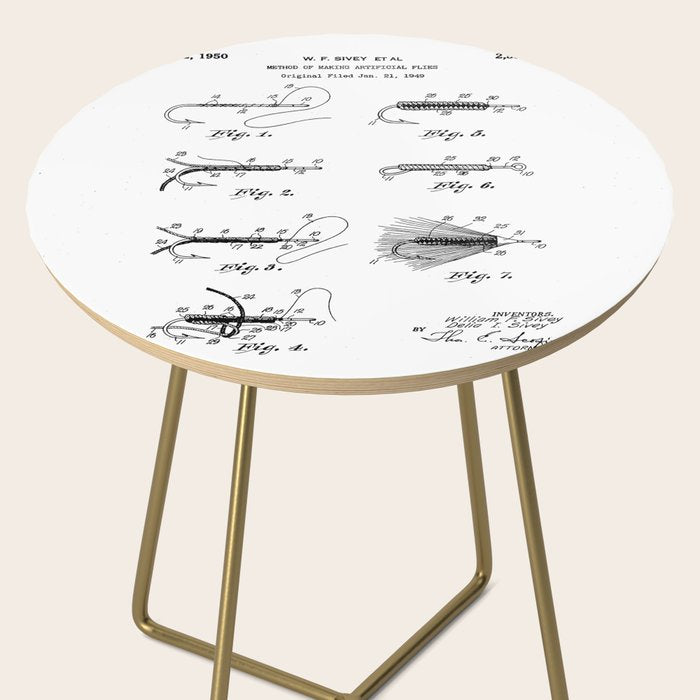 Fly Fishing Patent - Fisherman Art - Black And White Side Table Gallery Image 2