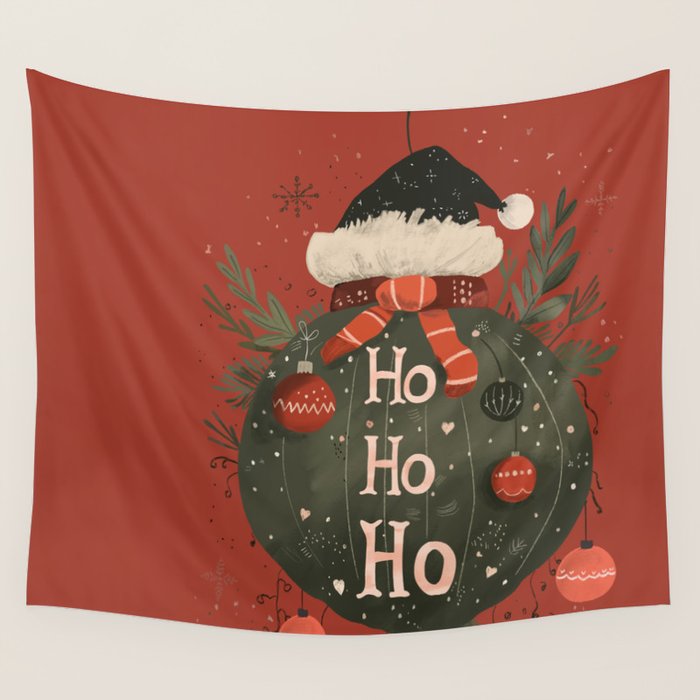 Festive Ho Ho Ho Bauble Red  Wall Tapestry Gallery Image 4