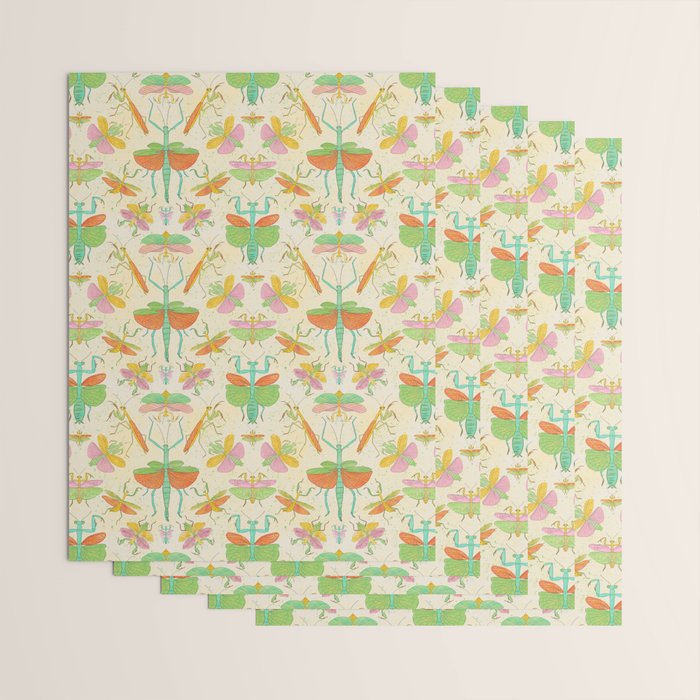 Whimsical Praying Mantis Retro Colors  Wrapping Paper Gallery Image 3