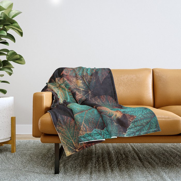 Copper And Teal Leaves Throw Blanket Gallery Image 1