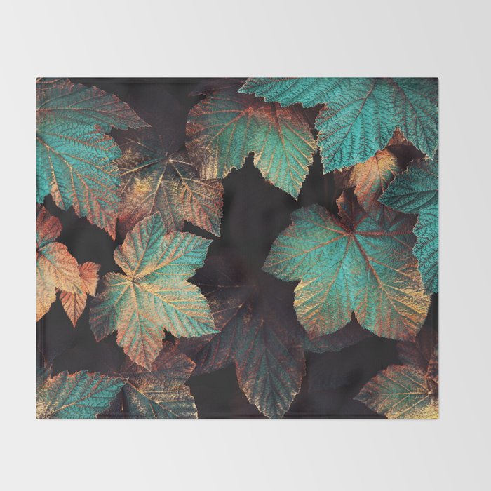Copper And Teal Leaves Throw Blanket Gallery Image 2
