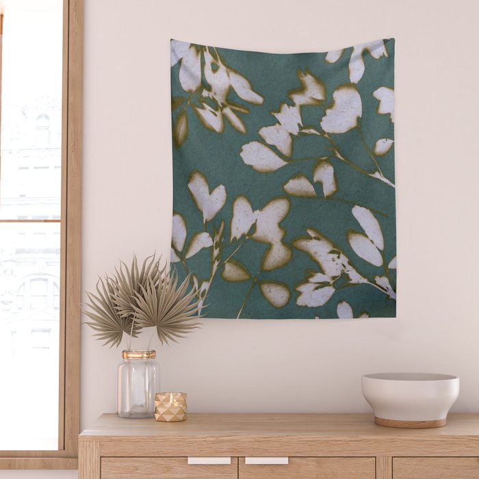 Botanical Whispers / Cyan & Green Wall Tapestry Gallery Image 2