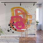Mid Century Modern Abstract Colorful Art Ombre Magenta Yellow Circles Raindrops Geometric Pattern Wall Mural Gallery Image 1