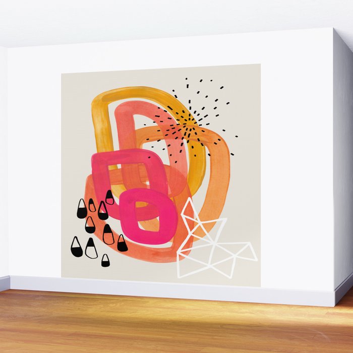 Mid Century Modern Abstract Colorful Art Ombre Magenta Yellow Circles Raindrops Geometric Pattern Wall Mural Gallery Image 2
