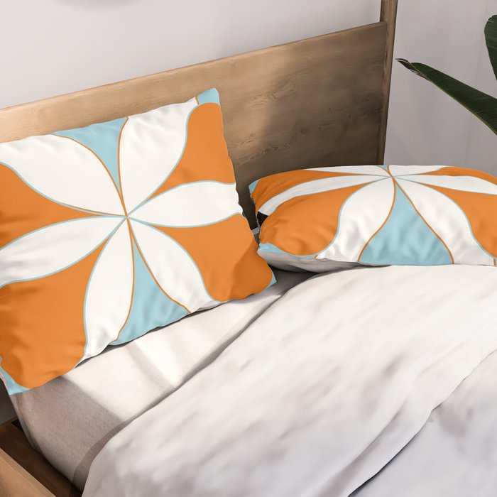 Mid-Century Modern Art 1.4 Aqua Orange Flower Pillow Sham Gallery Image 2
