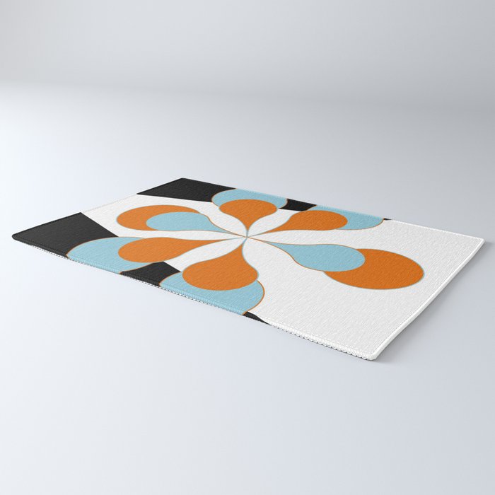 Mid-Century Modern Art 1.4 Aqua Orange Flower Rug Gallery Image 3