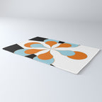Mid-Century Modern Art 1.4 Aqua Orange Flower Rug Gallery Image 3