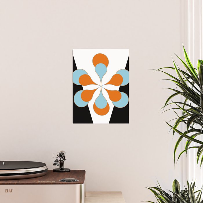 Mid-Century Modern Art 1.4 Aqua Orange Flower Poster Gallery Image 2