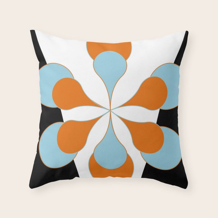 Mid-Century Modern Art 1.4 Aqua Orange Flower Throw Pillow Gallery Image 6