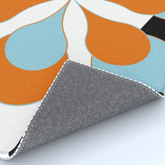 Mid-Century Modern Art 1.4 Aqua Orange Flower Rug Gallery Image 4