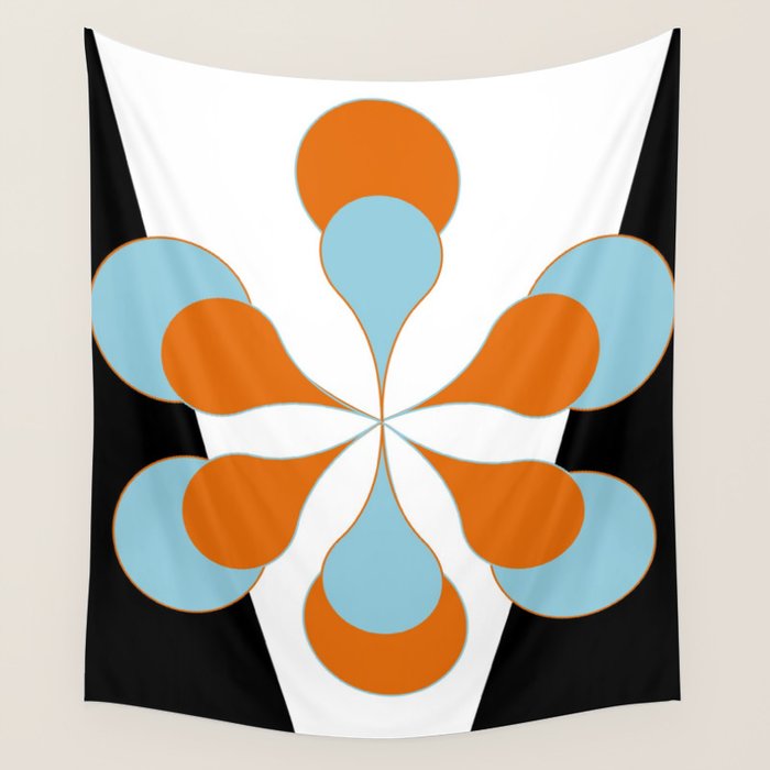 Mid-Century Modern Art 1.4 Aqua Orange Flower Wall Tapestry Gallery Image 4