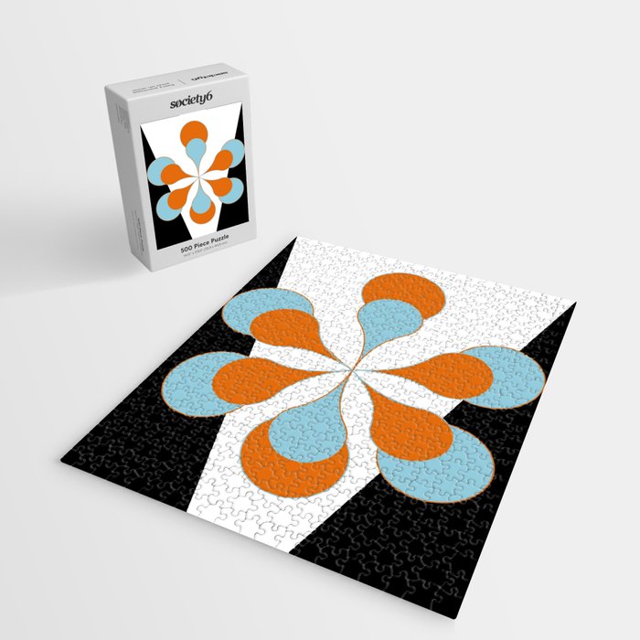 Mid-Century Modern Art 1.4 Aqua Orange Flower Jigsaw Puzzle Gallery Image 2