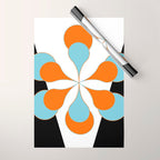Mid-Century Modern Art 1.4 Aqua Orange Flower Wrapping Paper Gallery Image 1