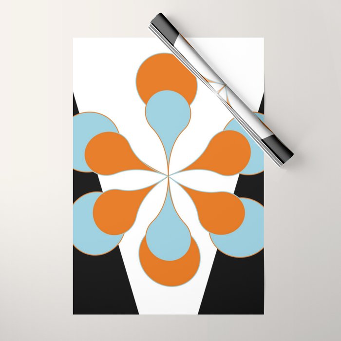 Mid-Century Modern Art 1.4 Aqua Orange Flower Wrapping Paper Gallery Image 1