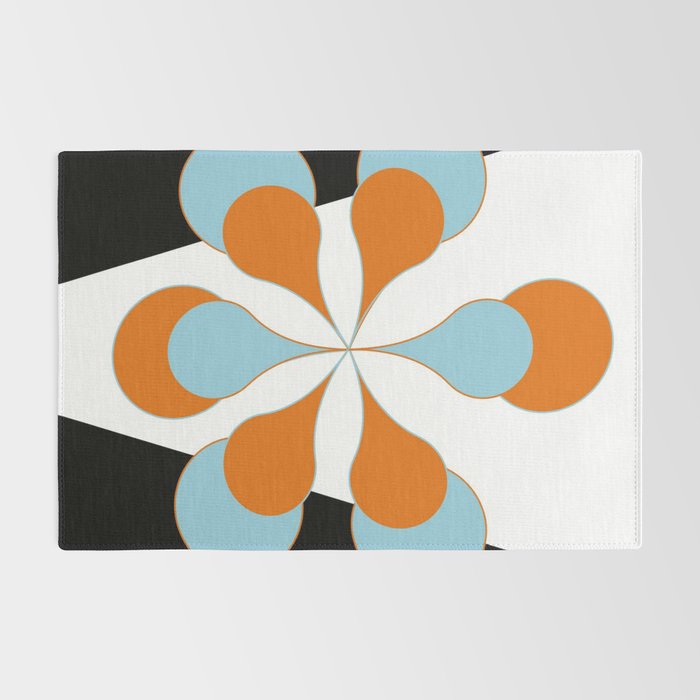 Mid-Century Modern Art 1.4 Aqua Orange Flower Rug Gallery Image 2