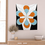 Mid-Century Modern Art 1.4 Aqua Orange Flower Wall Tapestry Gallery Image 2
