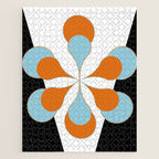 Mid-Century Modern Art 1.4 Aqua Orange Flower Jigsaw Puzzle Gallery Image 1