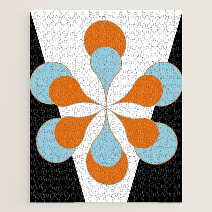 Mid-Century Modern Art 1.4 Aqua Orange Flower Jigsaw Puzzle Gallery Image 1