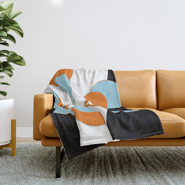 Mid-Century Modern Art 1.4 Aqua Orange Flower Throw Blanket Gallery Image 1