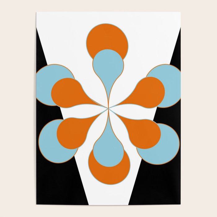 Mid-Century Modern Art 1.4 Aqua Orange Flower Poster Gallery Image 4