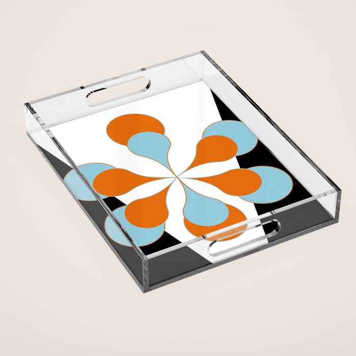 Mid-Century Modern Art 1.4 Aqua Orange Flower Acrylic Tray Gallery Image 1