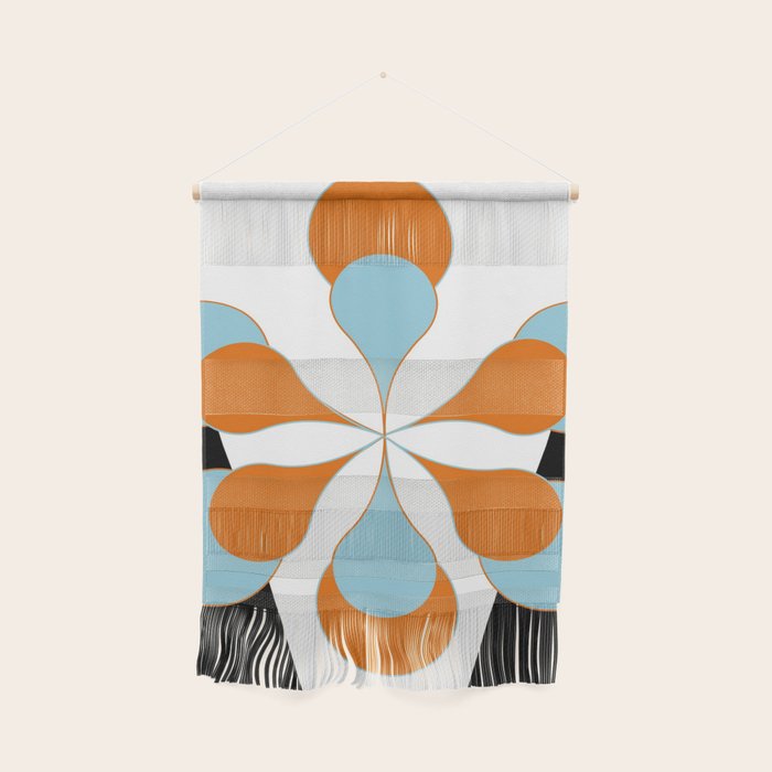 Mid-Century Modern Art 1.4 Aqua Orange Flower Wall Hanging Gallery Image 1