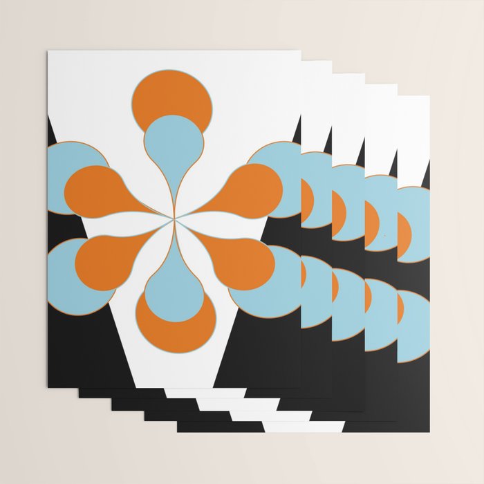 Mid-Century Modern Art 1.4 Aqua Orange Flower Wrapping Paper Gallery Image 3