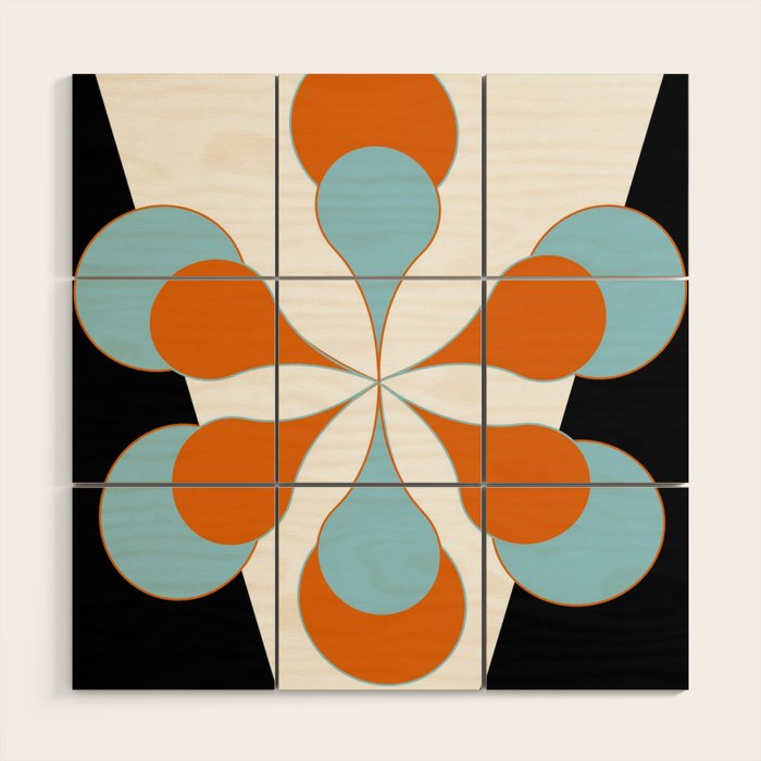 Mid-Century Modern Art 1.4 Aqua Orange Flower Wood Wall Art Gallery Image 1