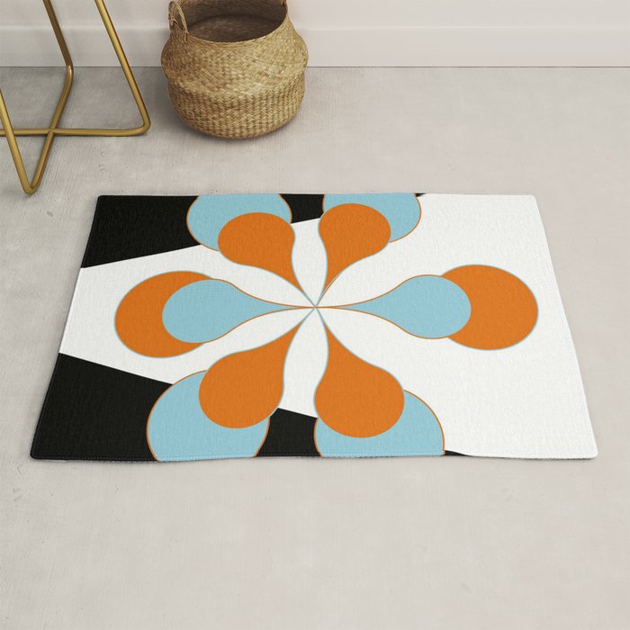 Mid-Century Modern Art 1.4 Aqua Orange Flower Rug Gallery Image 1