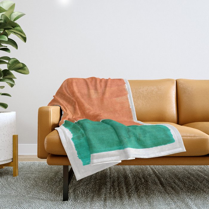 Emerald Green Tan Rothko Inspired Colourfield Squares Minimal Minimalist Mid Century Style by Ejaaz Haniff Throw Blanket Gallery Image 1
