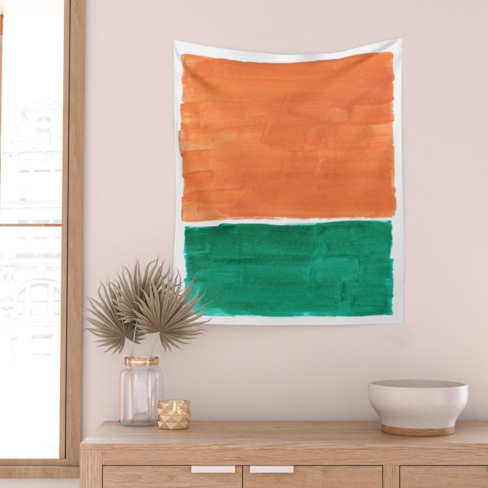 Emerald Green Tan Rothko Inspired Colourfield Squares Minimal Minimalist Mid Century Style by Ejaaz Haniff Wall Tapestry Gallery Image 2