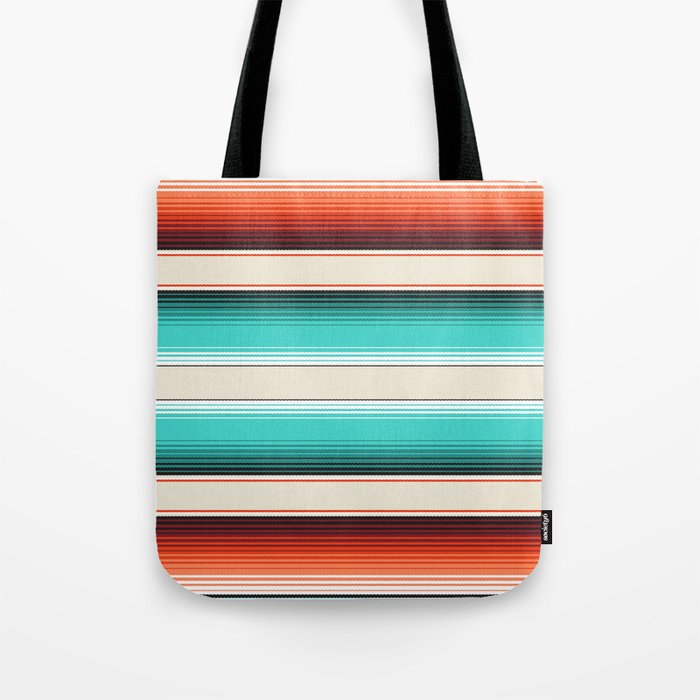 Navajo White, Turquoise and Burnt Orange Southwest Serape Blanket Stripes Tote Bag Gallery Image 1