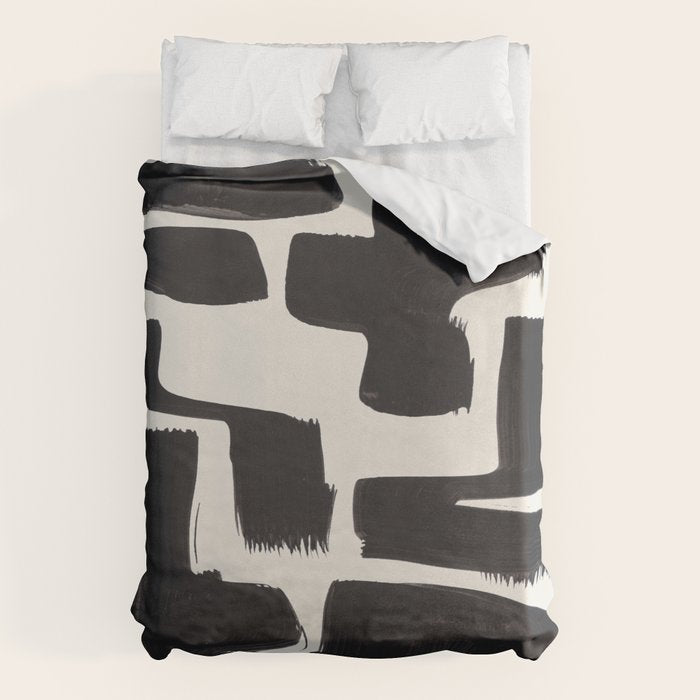 Mid Century Modern Minimalist Abstract Art Brush Strokes Black & White Ink Art Shapes Duvet Cover Gallery Image 6
