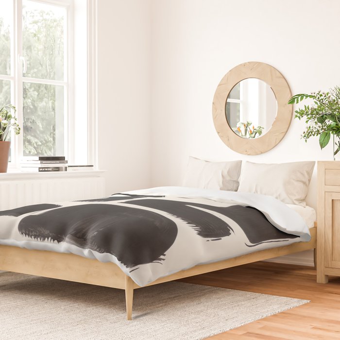 Mid Century Modern Minimalist Abstract Art Brush Strokes Black & White Ink Art Shapes Duvet Cover Gallery Image 2
