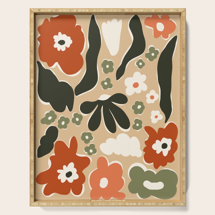 retro matisse flower garden  Serving Tray Gallery Image 1