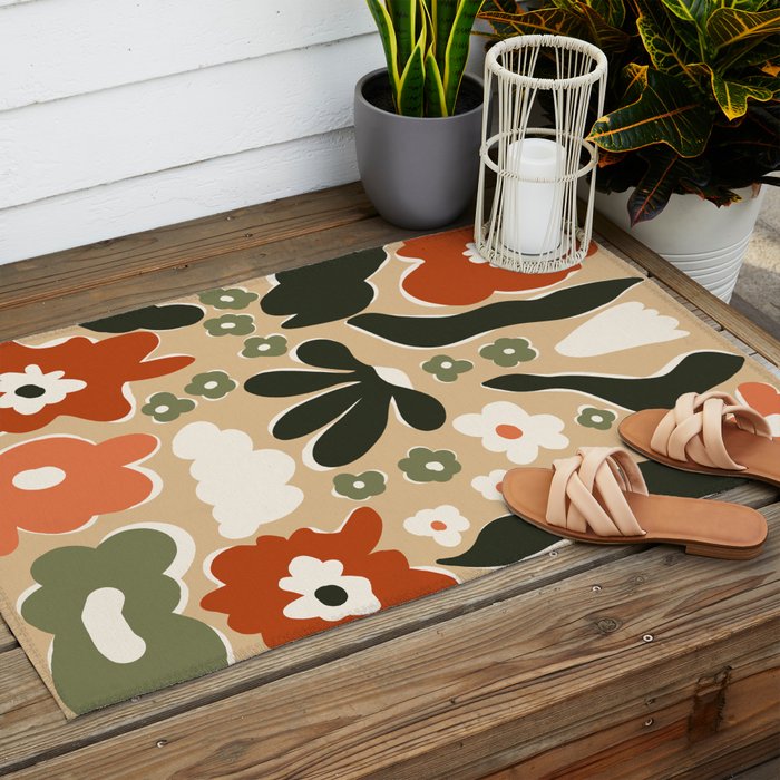 retro matisse flower garden  Outdoor Rug Gallery Image 2