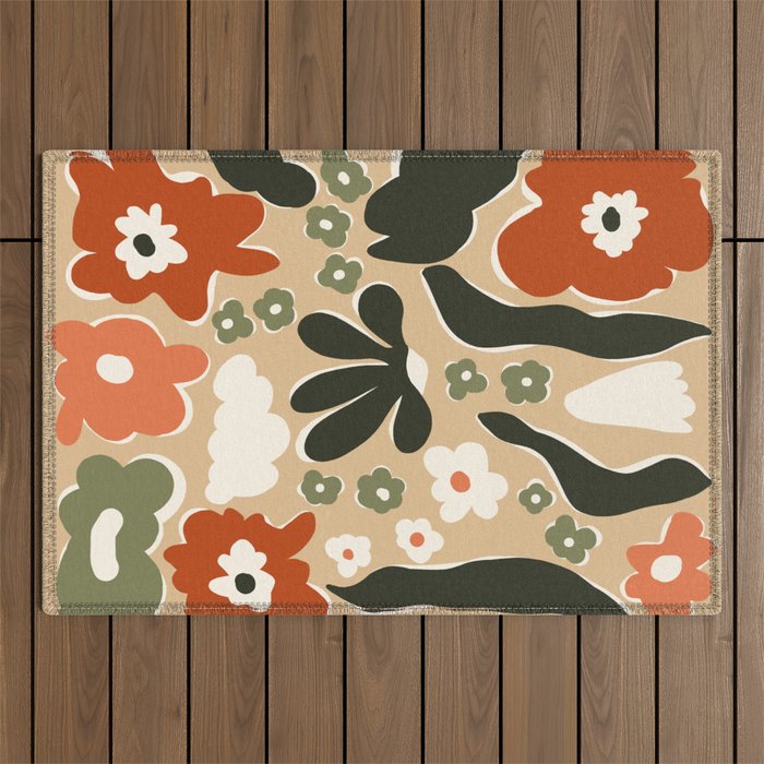 retro matisse flower garden  Outdoor Rug Gallery Image 1