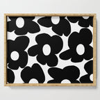 Black Retro Flowers White Background #decor #society6 #buyart Serving Tray Gallery Image 1