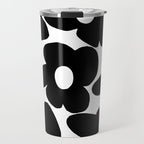 Black Retro Flowers White Background #decor #society6 #buyart Travel Mug Gallery Image 1