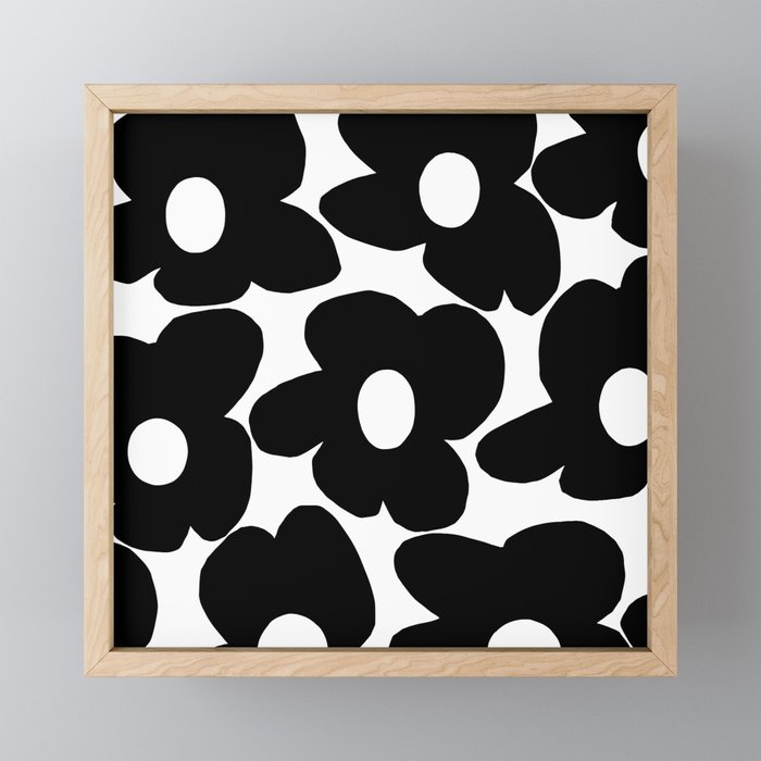 Black Retro Flowers White Background #decor #society6 #buyart Mini Art Print Gallery Image 1