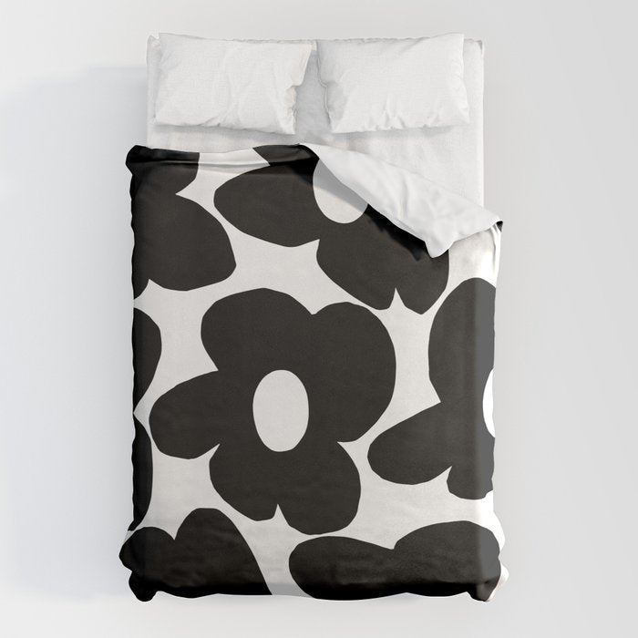 Black Retro Flowers White Background #decor #society6 #buyart Duvet Cover Gallery Image 6