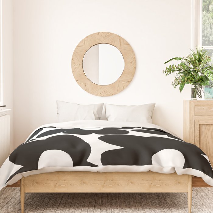 Black Retro Flowers White Background #decor #society6 #buyart Duvet Cover Gallery Image 3