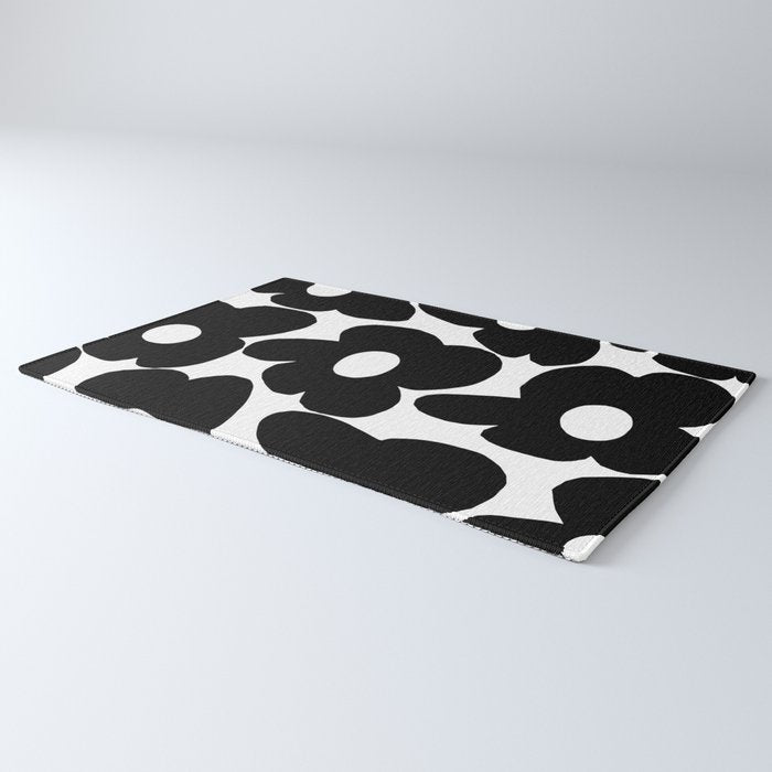 Black Retro Flowers White Background #decor #society6 #buyart Rug Gallery Image 3