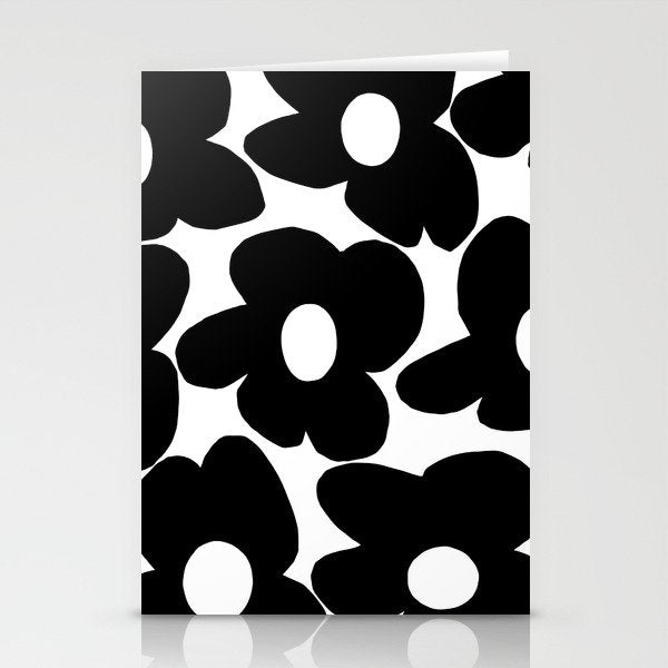Black Retro Flowers White Background #decor #society6 #buyart Stationery Card Gallery Image 1