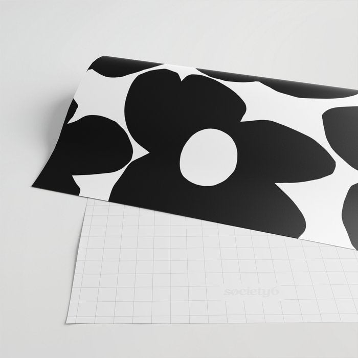 Black Retro Flowers White Background #decor #society6 #buyart Wrapping Paper Gallery Image 2