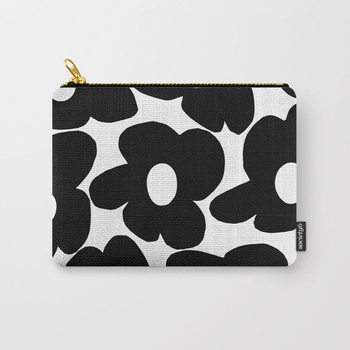 Black Retro Flowers White Background #decor #society6 #buyart Carry All Pouch Gallery Image 1