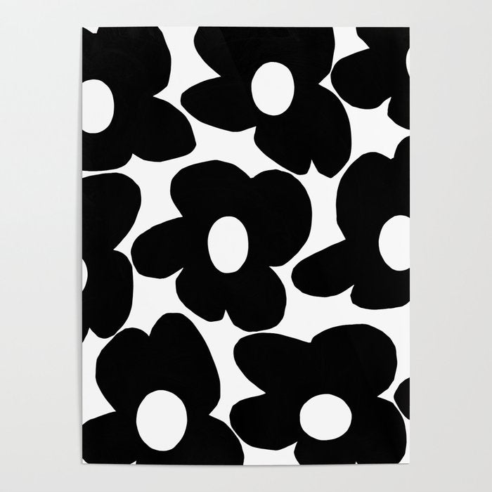 Black Retro Flowers White Background #decor #society6 #buyart Poster Gallery Image 1